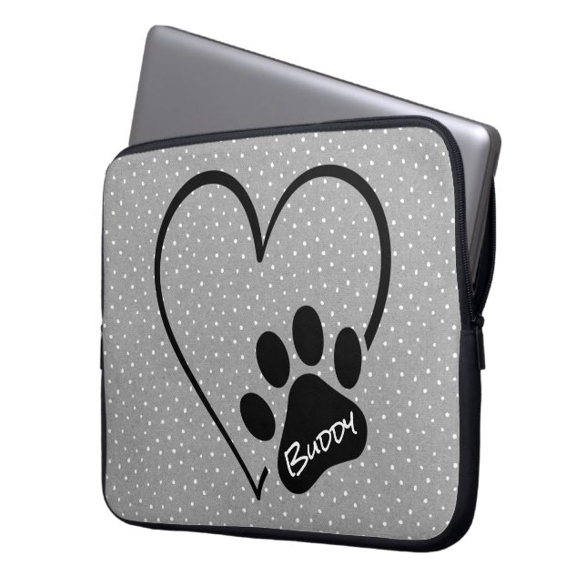 Dog Paw Print Heart with Name  Laptop Sleeve (Front Left)