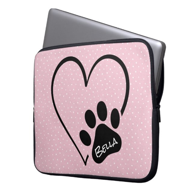 Dog Paw Print Heart with Name  Laptop Sleeve (Front Left)