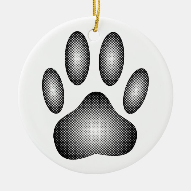 Dog Paw Print In Black and White Gradients Ceramic Ornament (Front)