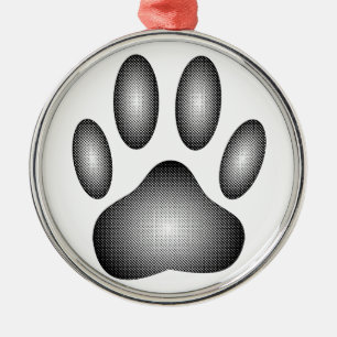 Dog Paw Print In Black and White Gradients Metal Tree Decoration