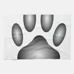 Dog Paw Print In Black and White Gradients Tea Towel