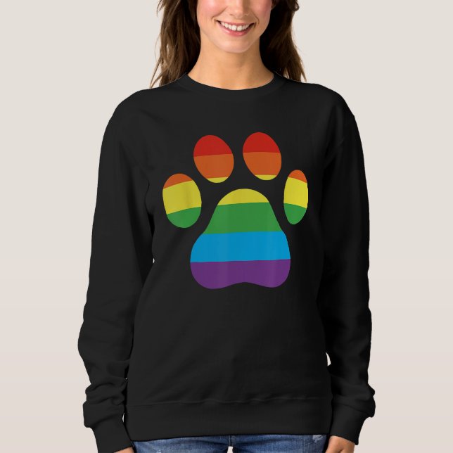 Dog Paw Print LGBTQ Rainbow Flag Gay Pride Ally Do Sweatshirt (Front)