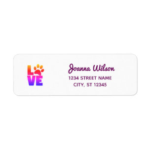 Dog Paw Print Love Rainbow Modern Return Address Label