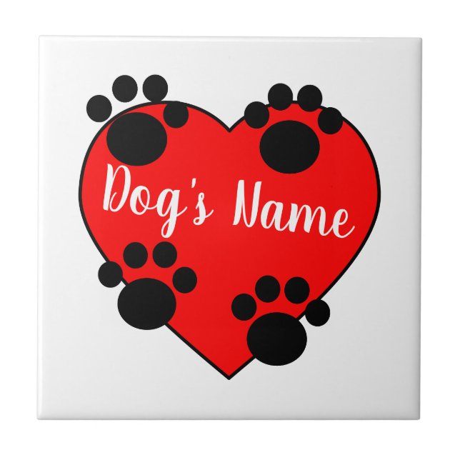 Dog Paw Print Love With Custom Name Ceramic Tile (Front)