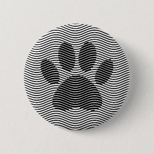 Dog Paw Print On Black And White Waves 6 Cm Round Badge