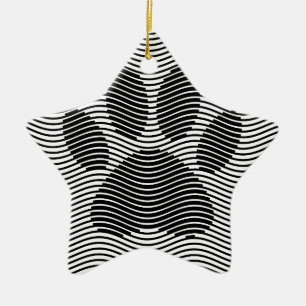 Dog Paw Print On Black And White Waves Ceramic Ornament
