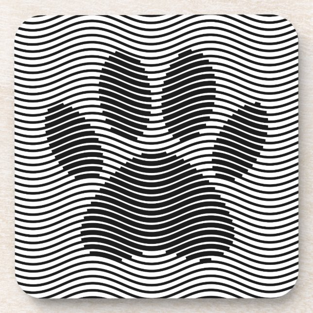 Dog Paw Print On Black And White Waves Coaster (Front)