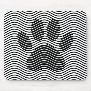 Dog Paw Print On Black And White Waves Mouse Pad