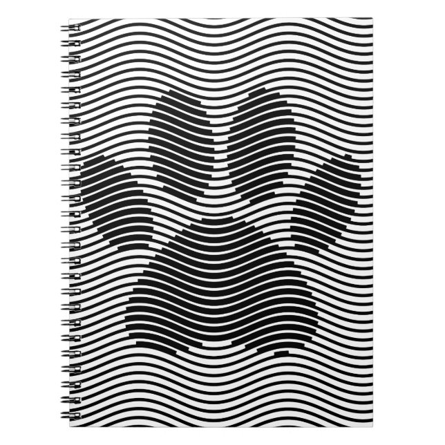 Dog Paw Print On Black And White Waves Notebook (Front)