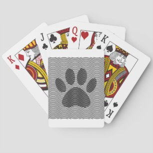 Dog Paw Print On Black And White Waves Playing Cards
