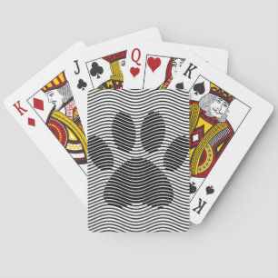 Dog Paw Print On Black And White Waves Playing Cards