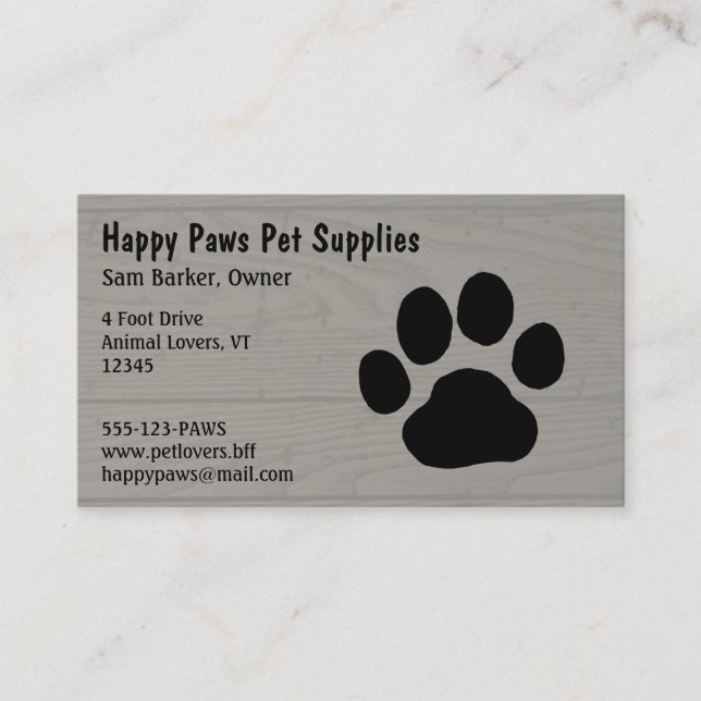 Dog Paw Print on Faux Wood Syle Background Business Card (Front)