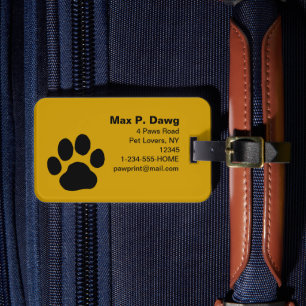 Dog Paw Print on Yellow (Colour is Customisable) Luggage Tag