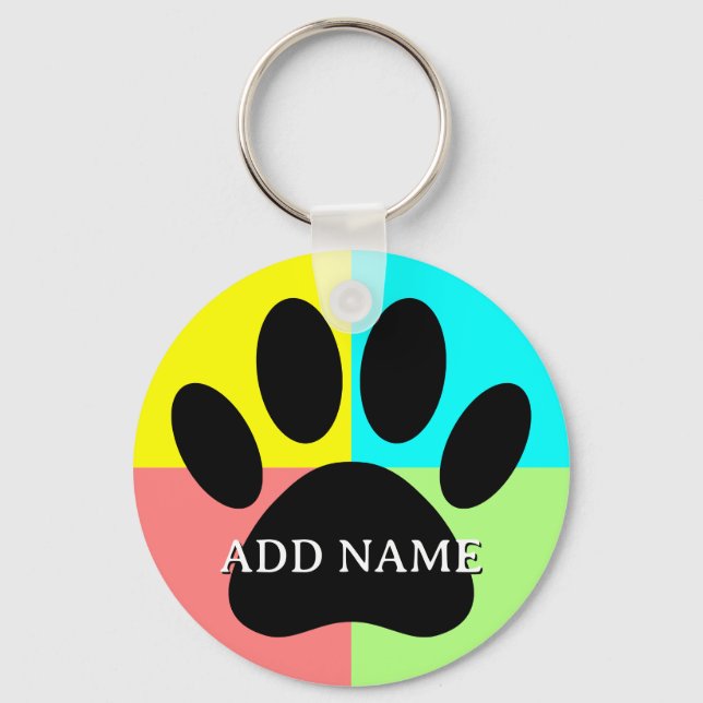 Dog Paw Print Pastel Colours Custom Key Ring (Back)