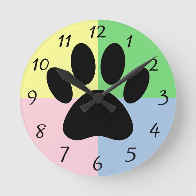 Dog Paw Print Pastel Colours Custom Round Clock (Front)