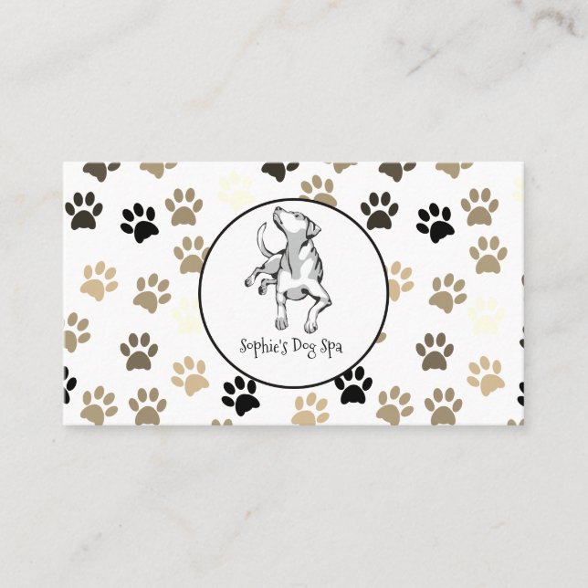 Dog Paw Print Pattern Dog Grooming Spa Business Card (Front)