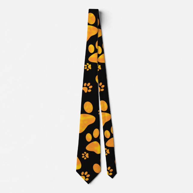 Dog Paw Print Pattern Orange Yellow Tie (Front)