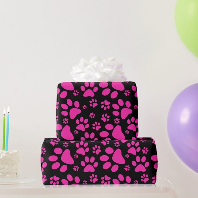 Dog Paw Print Pink Wrapping Paper (Party Gifts)
