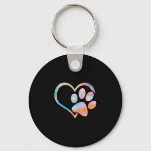 Dog Paw Print Psychedelic Tie Dye English Bulldog Key Ring