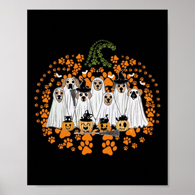 Dog Paw Print Pumpkin Autumn Fall Ghost Dog Spooky (Front)