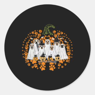 Dog Paw Print Pumpkin Autumn Fall Ghost Dog Spooky Classic Round Sticker