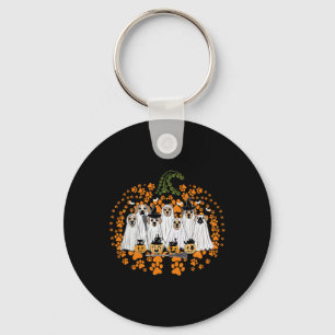 Dog Paw Print Pumpkin Autumn Fall Ghost Dog Spooky Key Ring