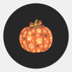 Dog Paw Print Pumpkin Bow Autumn Fall Halloween An Classic Round Sticker