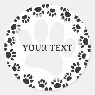 Dog Paw Print Round Frame Black White Classic Round Sticker