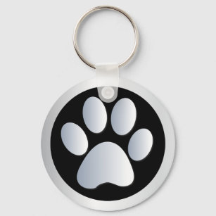 Dog paw print  silver, black keychain, gift idea key ring