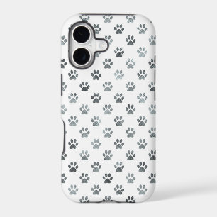 Dog Paw Print Silver Grey White Metallic Faux Foil