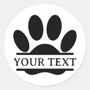 Dog Paw Print Split Drawing Editable Text Classic Round Sticker