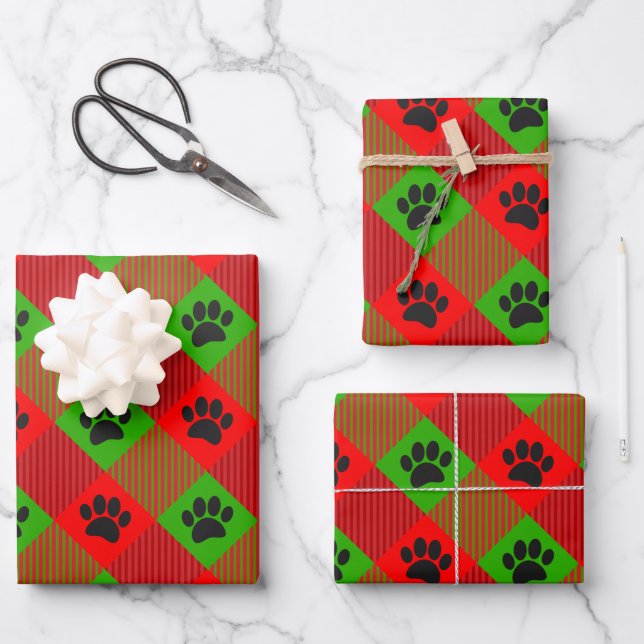 Dog Paw Print Square Pattern Custom Pet Wrapping Paper Sheet (Front)
