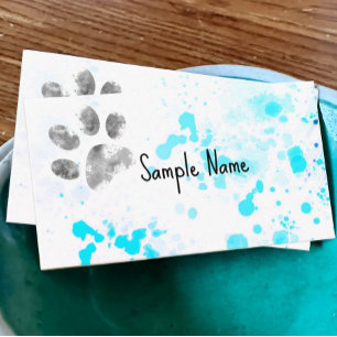 dog paw print turquoise watercolor design business card