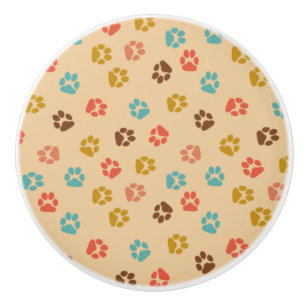 Dog Paw Print Vintage Animal Lover Colourful Ceramic Knob