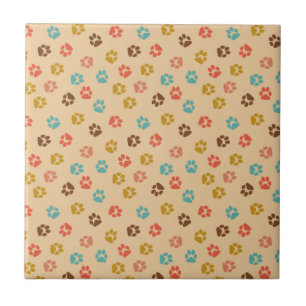 Dog Paw Print Vintage Colour Animal Lover Ceramic Tile