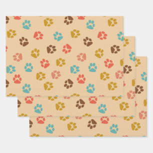 Dog Paw Print Vintage Colour Animal Lover Colourfu Wrapping Paper Sheet