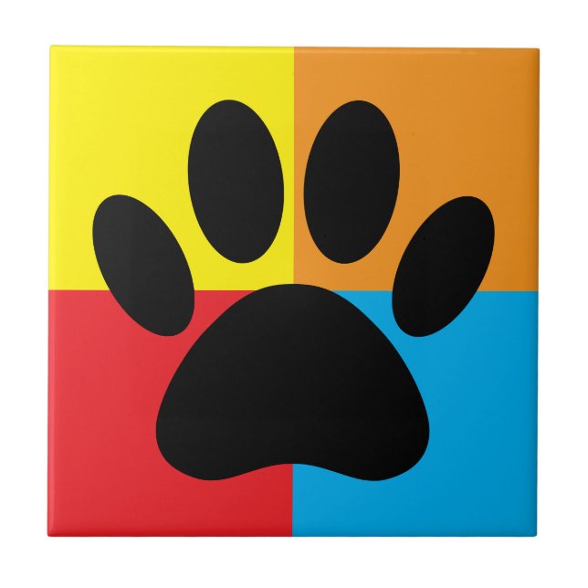 Dog Paw Print Vivid Colours Custom Ceramic Tile (Front)