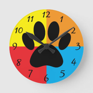 Dog Paw Print Vivid Colours Custom Round Clock