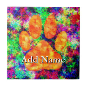 Dog Paw Print Watercolor Custom Name Ceramic Tile