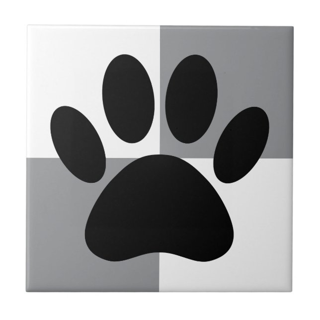 Dog Paw Print White and Grey Custom Ceramic Tile (Front)
