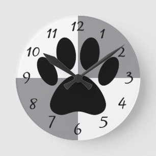 Dog Paw Print White and Grey Custom Round Clock