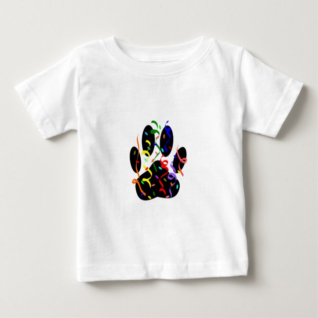 Dog Paw Print With Confetti And Streamer Baby T-Shirt (Front)