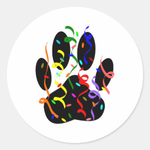 Dog Paw Print With Confetti And Streamer Classic Round Sticker