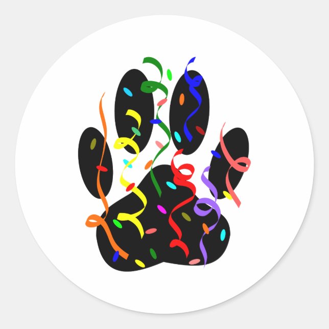 Dog Paw Print With Confetti And Streamer Classic Round Sticker (Front)