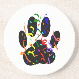 Dog Paw Print With Confetti And Streamer Coaster