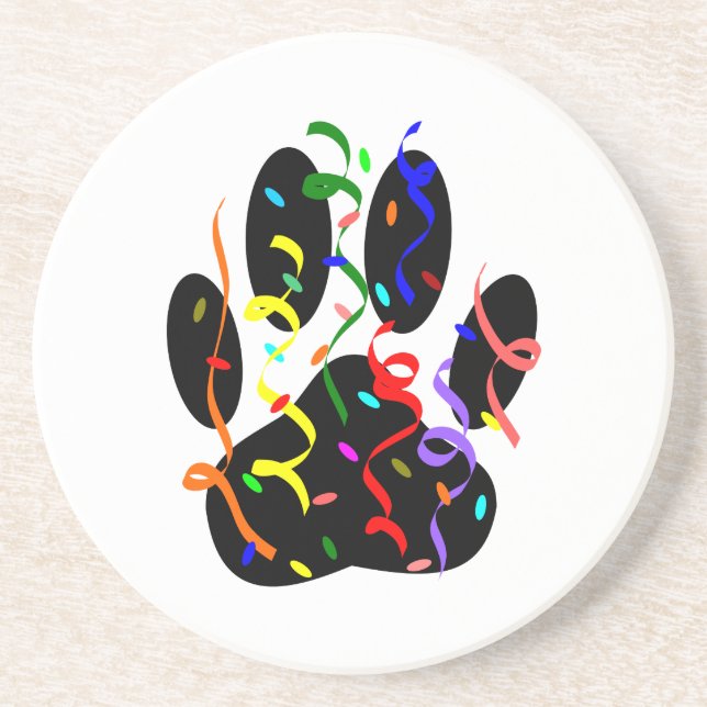 Dog Paw Print With Confetti And Streamer Coaster (Front)
