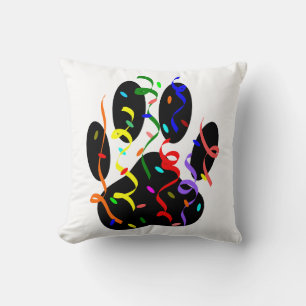 Dog Paw Print With Confetti And Streamer Cushion