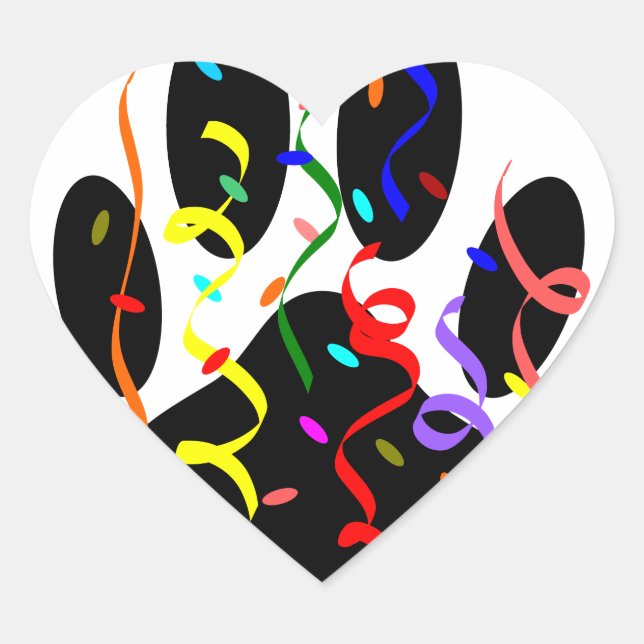 Dog Paw Print With Confetti And Streamer Heart Sticker (Front)