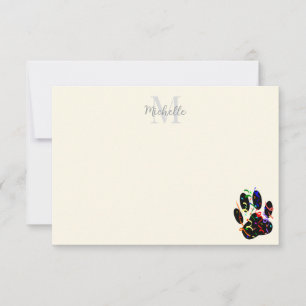 Dog Paw Print With Confetti And Streamer Monogram Card