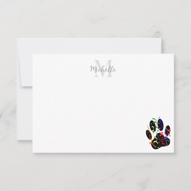 Dog Paw Print With Confetti And Streamer Monogram Card (Front)